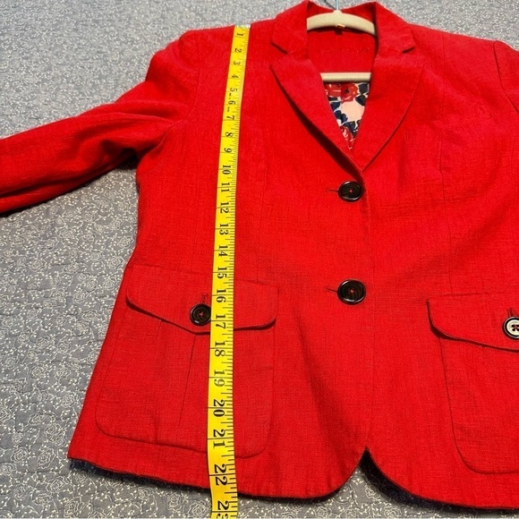 Adagio Blazer Linen Blend Pockets Vibrant Red Long Sleeve Floral Lined Size 8/10 - Picture 11 of 13